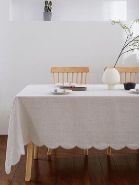 AOESSI NEW 100% French Flax Linen Tablecloth w/ Scalloped edge Rectangle 120Lx60